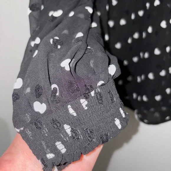 Topshop Black Sheer Blouse with White Pattern - Picture 2 of 5
